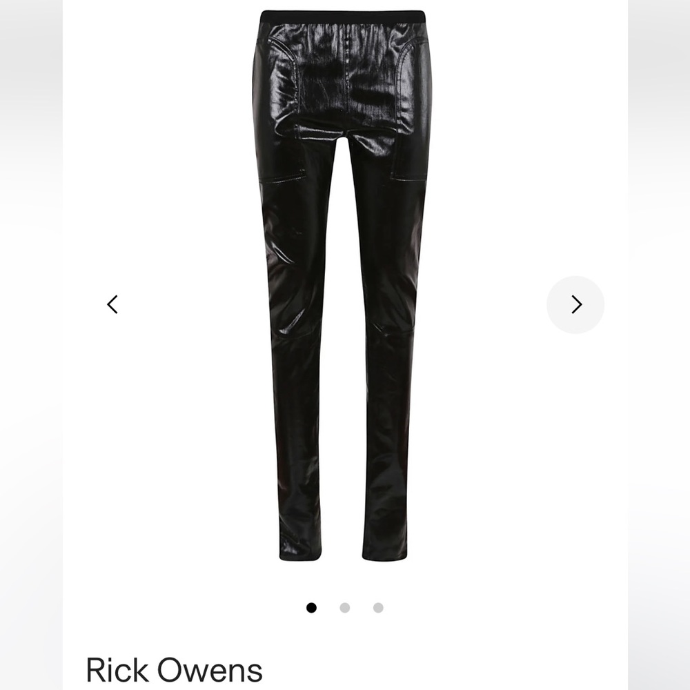 DARK SHADOW by RICK OWENS sz 2-4 black back zip, shiny vinyl stretch panel pants